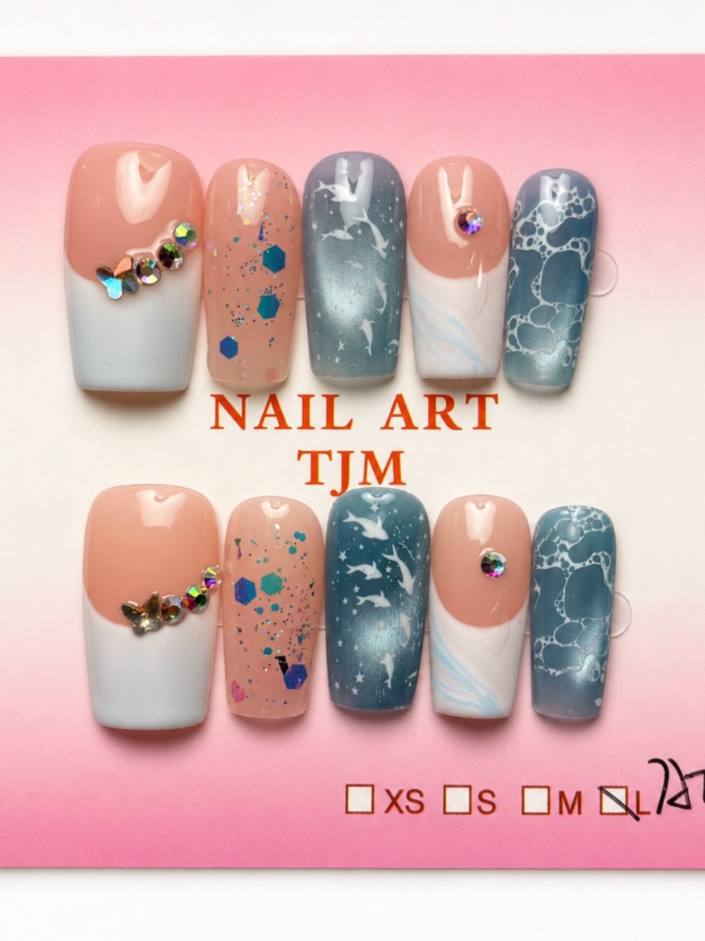 NEW Blue Ocean Dolphin French Tip Press On Nails | Beach | Long Square | Large